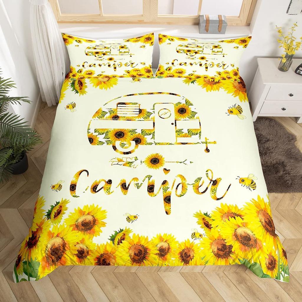 Rustikales Bauernhaus Camper Bettbezug King für Junge Mädchen Blume Happy Camping Bettwäscheset Weltraum Stern Glitzer Galaxie Bettdeckenbezug