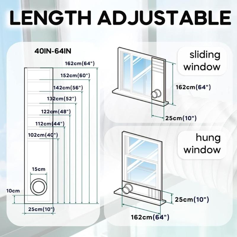Portable Air Conditioning Exhaust Hose Cover and Window Seal Set Adjustable Length Hose Insulation Sleeve for Window