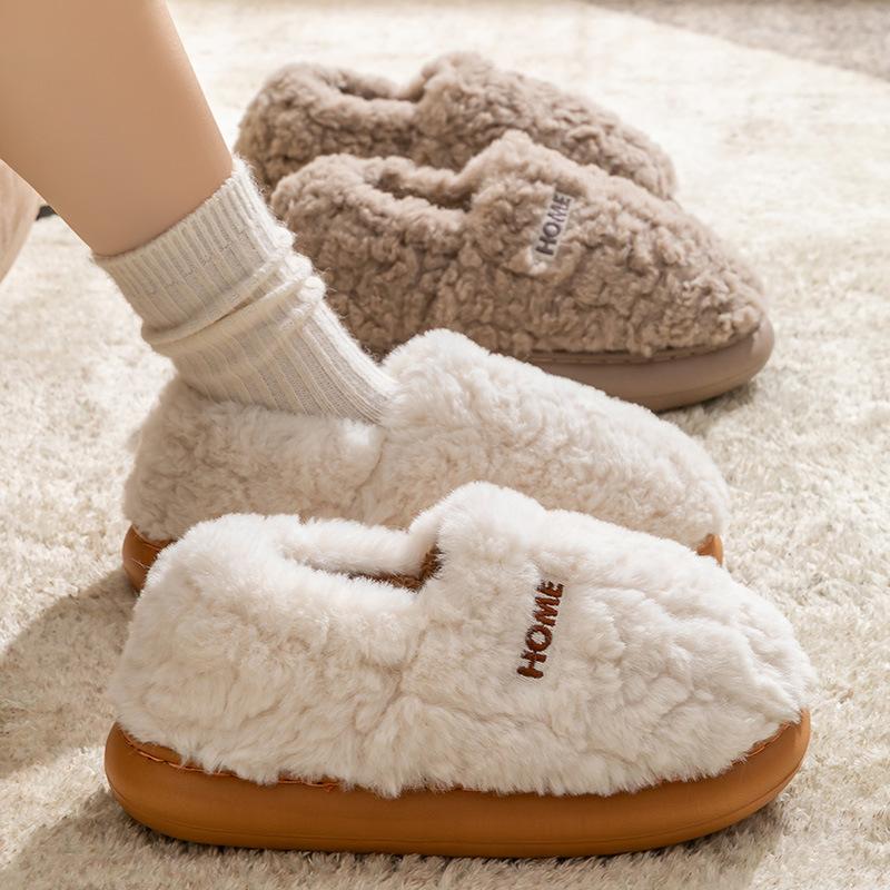 Slippers Women's Winter Home Warm Non Slip Plush Shoes Men Wearing Outside