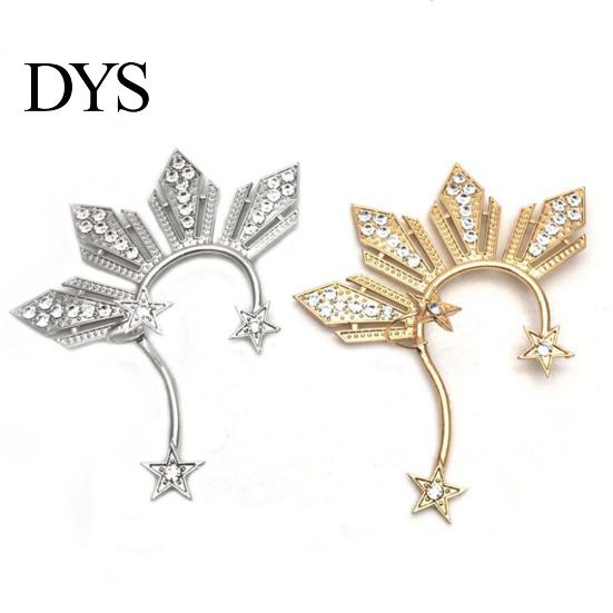 Fake Piercing Earring 1Pc Ear Clip Non Faux Crystal Shiny Geometric Electroplating Women Cuff Pentagram Fan-shaped Jewelry Decoration Gifts