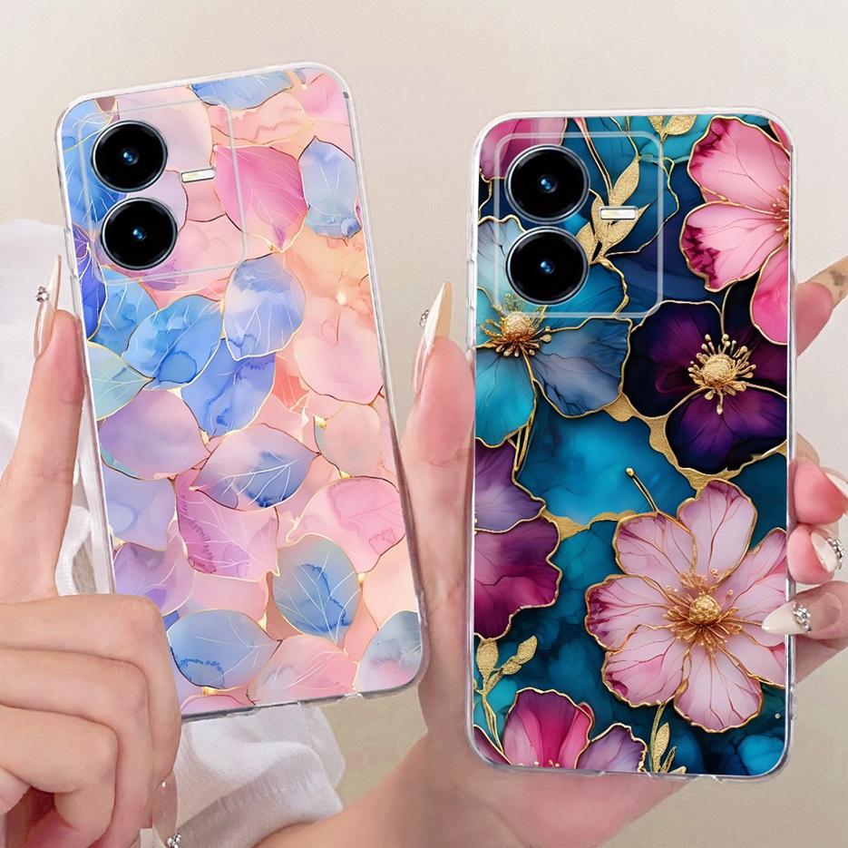 For Vivo Y22 Case V2207 Stylish Butterfly Tree Painted Cover Clear Silicone Shell For Vivo Y22s V2206 Y 22 VivoY22 s Soft Fundas