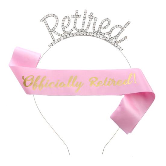 

2Pcs/Set Retirement Party Sash Tiara Kit Rose Golden Retirement Crown Satin Belt with Side Combs Party рожевий