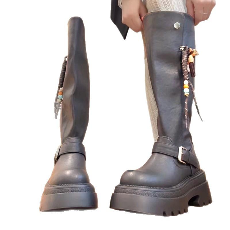 Piaohong European and American accessories heightening non-slip fashion boots women's 2025 autumn and winter new comfortable heightening locomotive bo