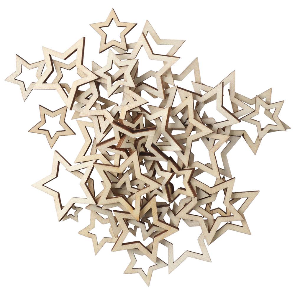 100pcs Star Shape Hollow Star Shape Wood Pieces Density Board Hollow Wooden Embellishments Ornaments 3 Sizes Wooden Color