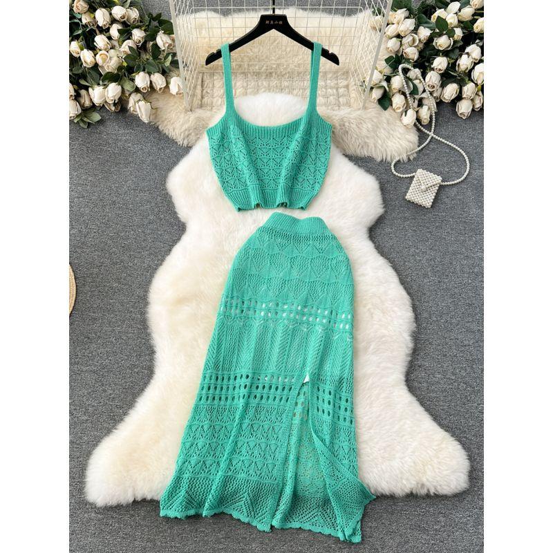 Early Spring Wear Suit Cut Out Split Skirt Suspenders