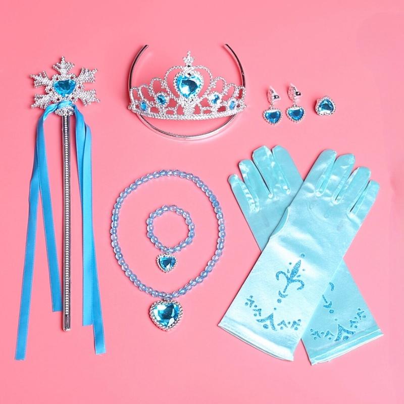 Set Coroană Plastic Magie Colier Cercei Fundă Mănuși Prințesă Elsa Frozen pentru Copii