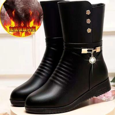 Bottes à plateforme en cuir PU pour femmes 2024 Hiver Nouvelle fête pour femmes avec bottes de neige Bottes gothiques à tête ronde pour femmes à la mode pour mères