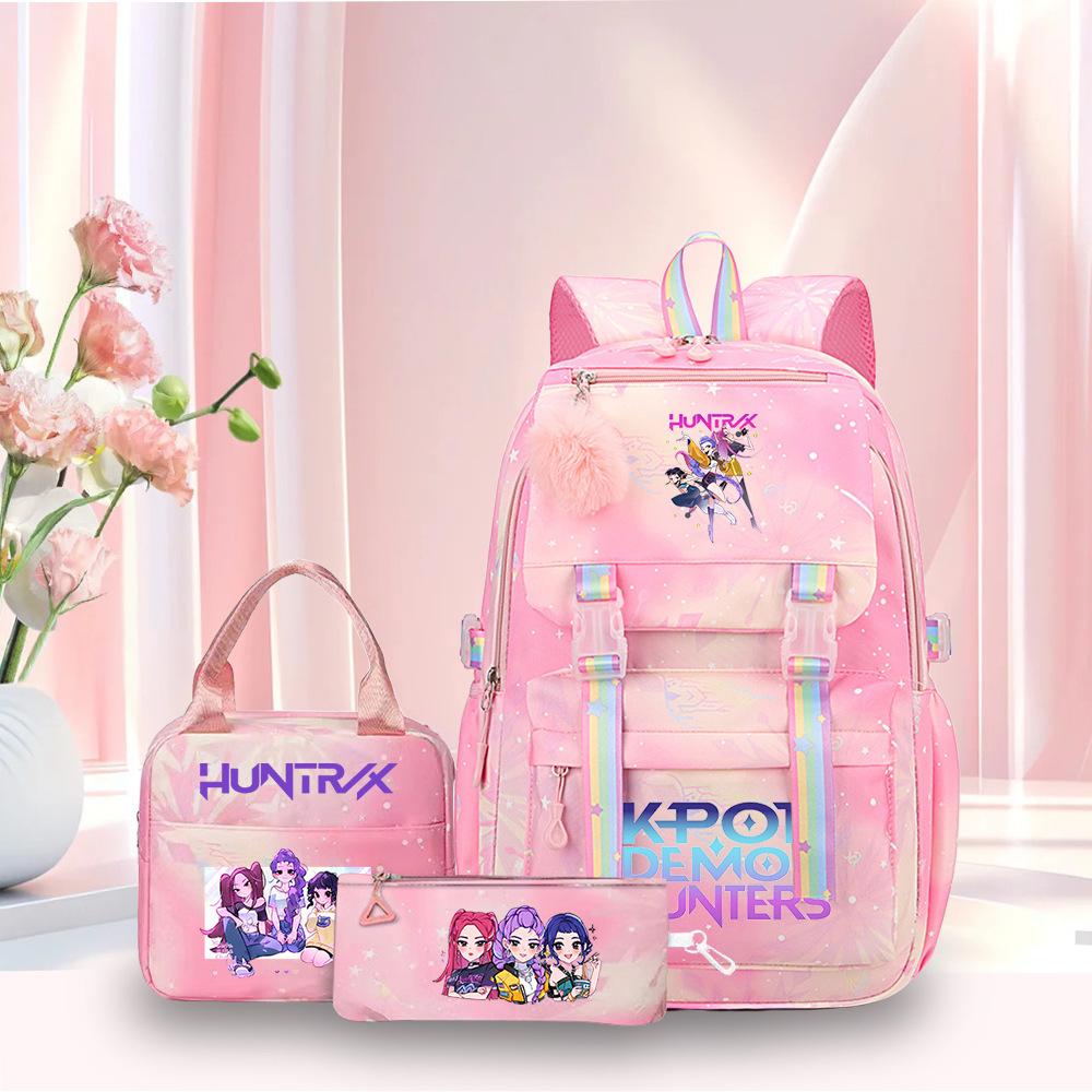 3 Peças/conjunto Mochila Fofa Estampada de Anime Kpop Bolsa de Viagem de Grande Capacidade para Adolescente Menina Menino Mochila Escolar Presente para Criança Rucksack