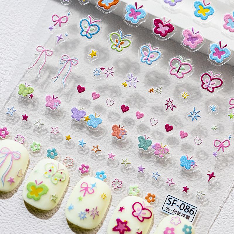 SKY Cute Cartoon Embossed Flower & Butterfly Nail Stickers for Kids