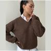 Autumn and Winter Women's Knitted Sweater Casual Pure Color Long Sleeved V-neck Pullover
