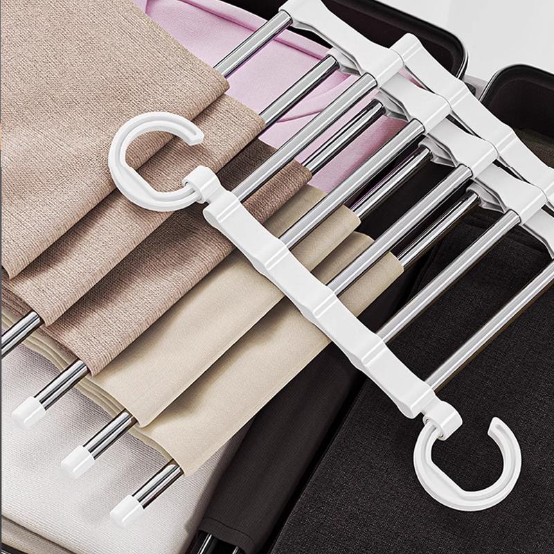 Stainless Steel Retractable Trouser Rack Folding Multi-functional Space Saving Pants Hangers Foldable Closet Organizer Wardrobe