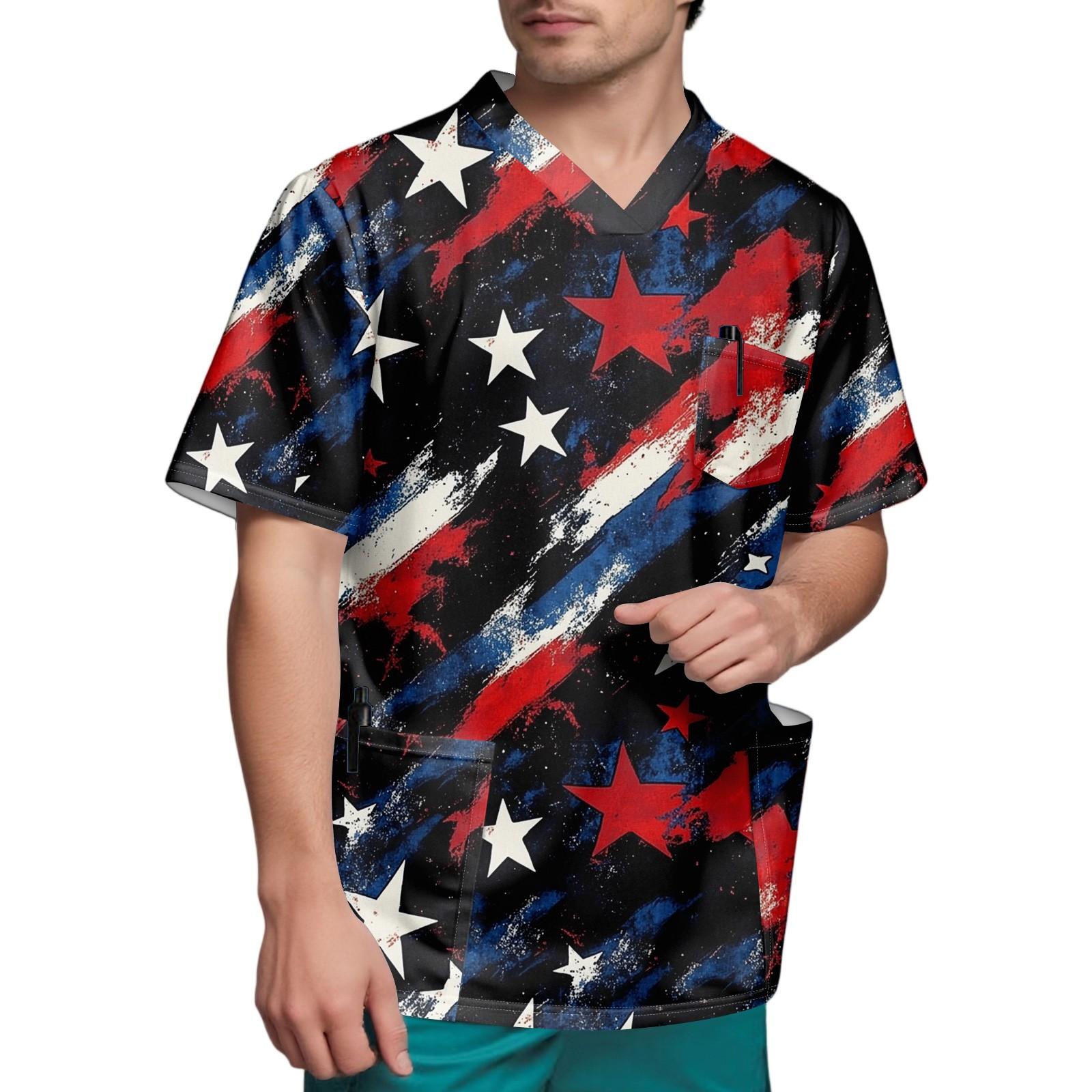 

Мужской топ с короткими рукавами и V-образным вырезом в честь Дня независимости и нагрудным карманом XXL чёрный