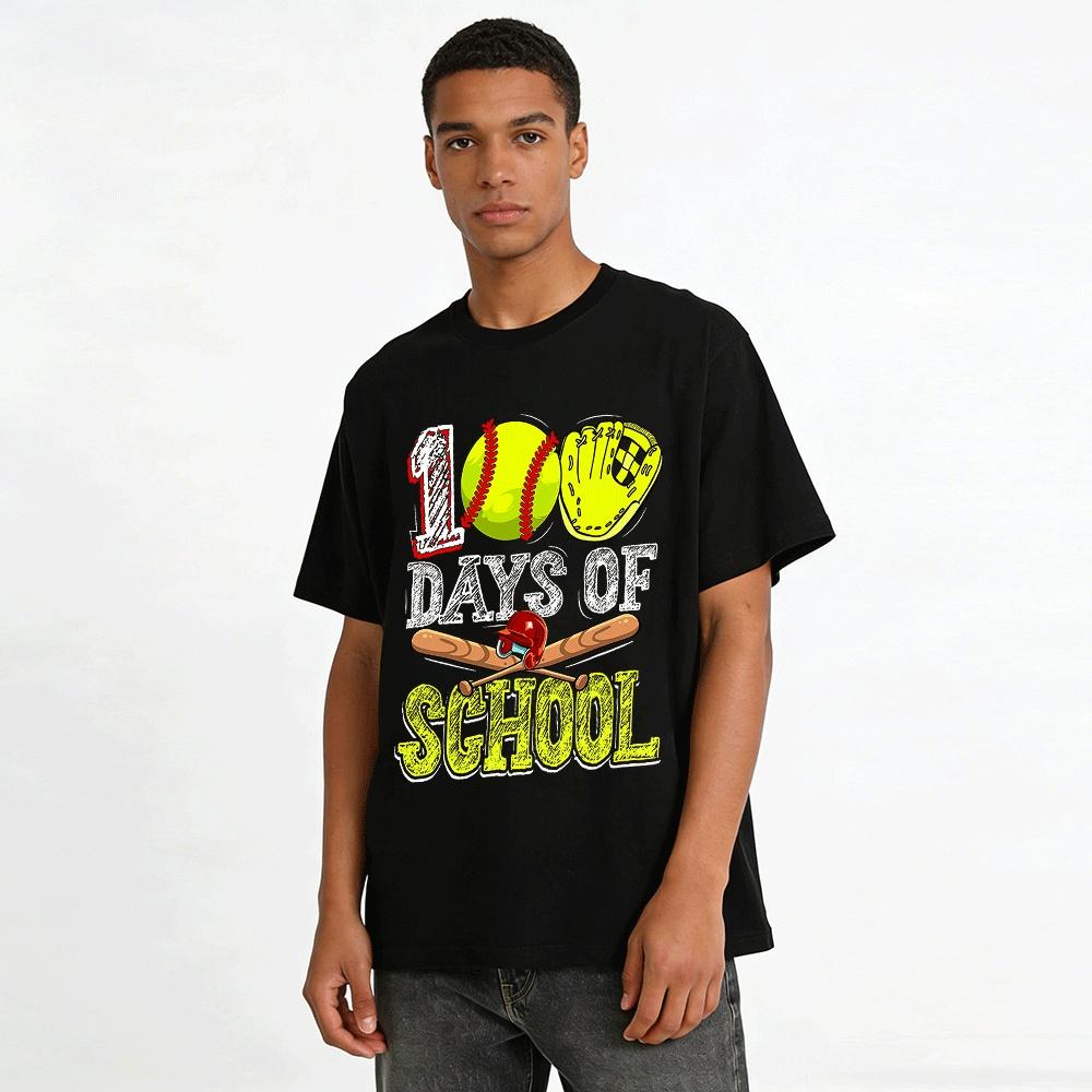 100 Schultage Baseball-Thema Kinder Zurück zur Schule T-Shirt Reines Baumwoll-T-Shirt
