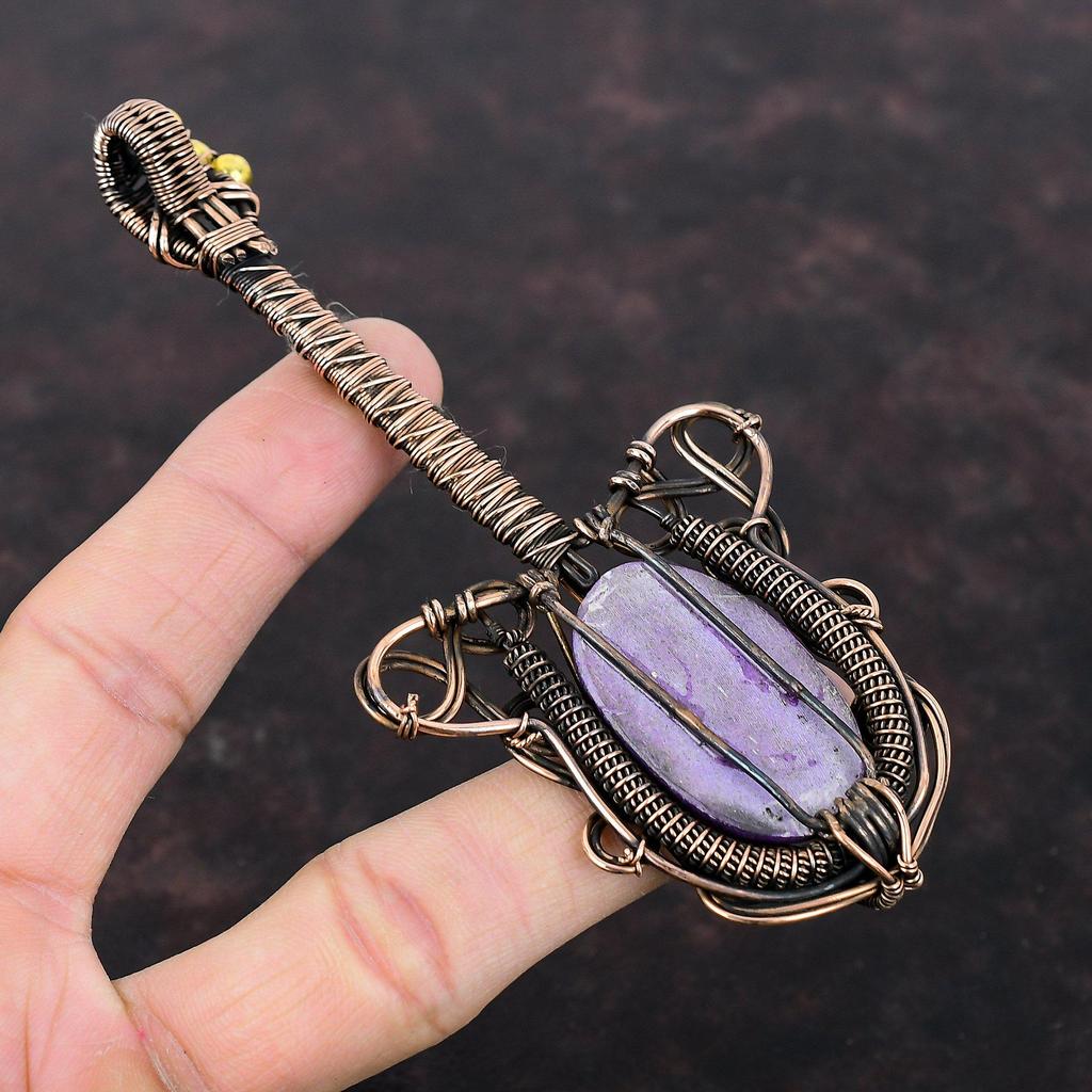 Colgante de Purpurita Colgante Envuelto en Alambre de Cobre Colgante de Guitarra Joyería Envuelta en Alambre Colgante de Piedra Preciosa Hecho a Mano Joyería de Cobre Regalo Para Madre
