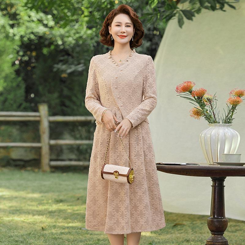 

2026 New Style Lace Long-Sleeved Dress for Middle-Aged Women 5XL (145-165 jin) хакі