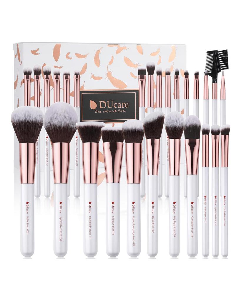 DUcare Zestaw pędzli do makijażu w kolorze perłowo-białym 27 szt. Profesjonalny pędzel do makijażu Podkład Cień do powiek Syntetyczny zestaw pędzli do makijażu z kozy kucyka