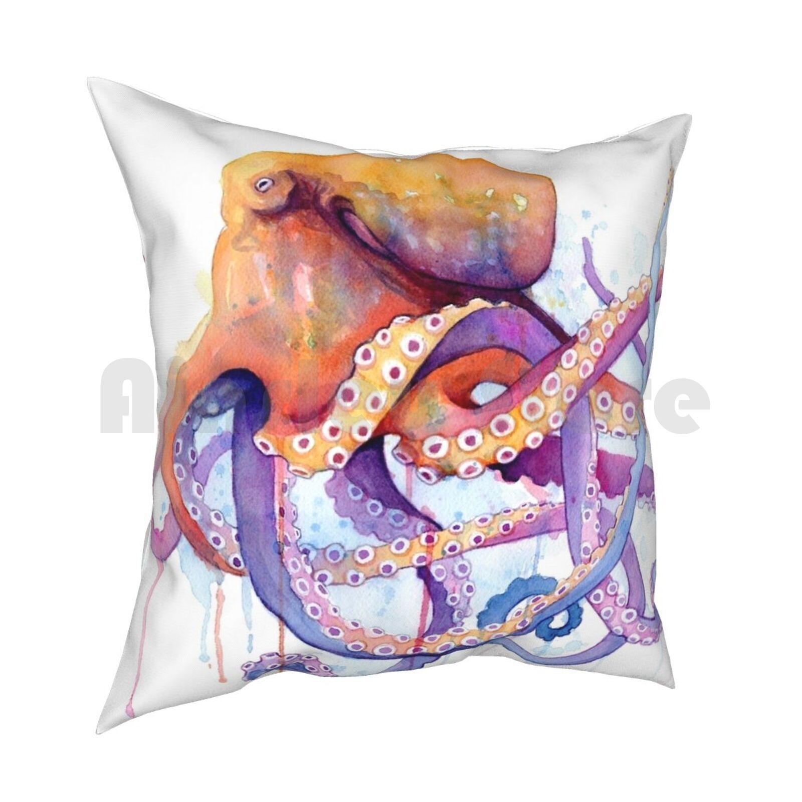Наволочка Осьминог II с принтом для дома, мягкая, сделай сам, наволочка Осьминог Polpo, разноцветная, акварель, радуга, розовый, фиолетовый, морская жизнь 30cmx30cm