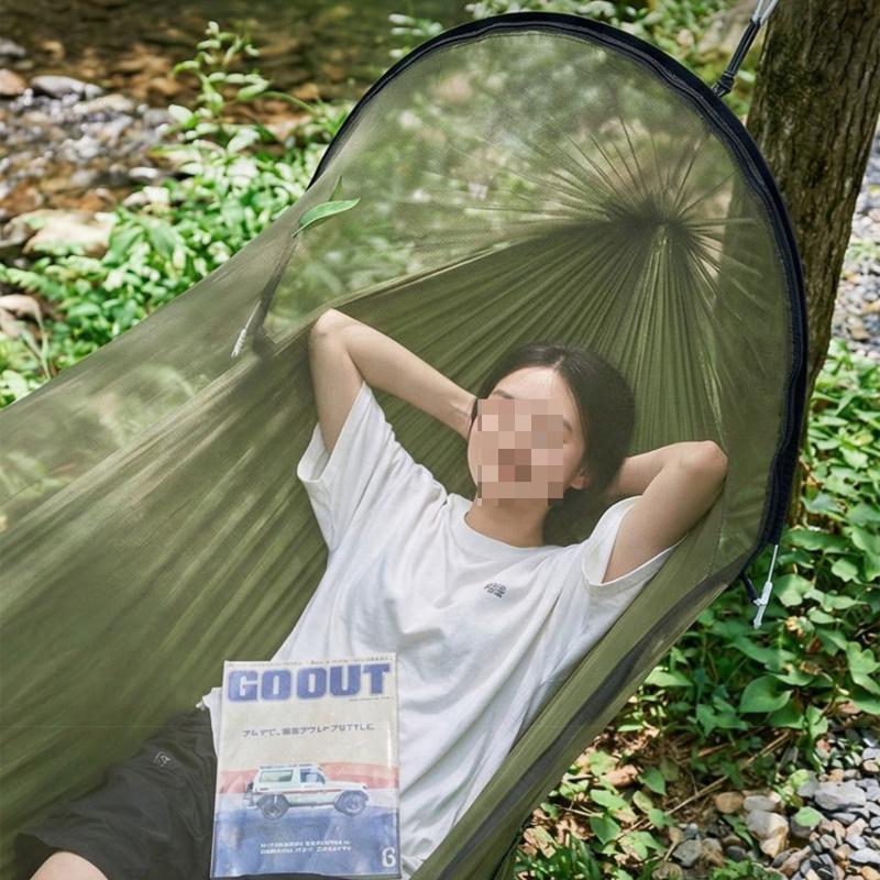 2-In-1 Camping Hammock with Mosquito Net Ultralight Parachute Nylon Hanging Bed for Outdoor Survival Travel Backyard Mosquito Net Swing Basket