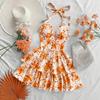 Summer Women's Fashionable Vacation Retro Blue and White Rose Printed Ruffled Dress