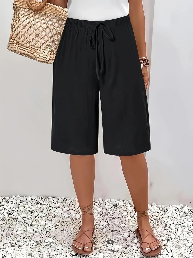 Solid Color Casual Mid Length Womens Five Point Pants