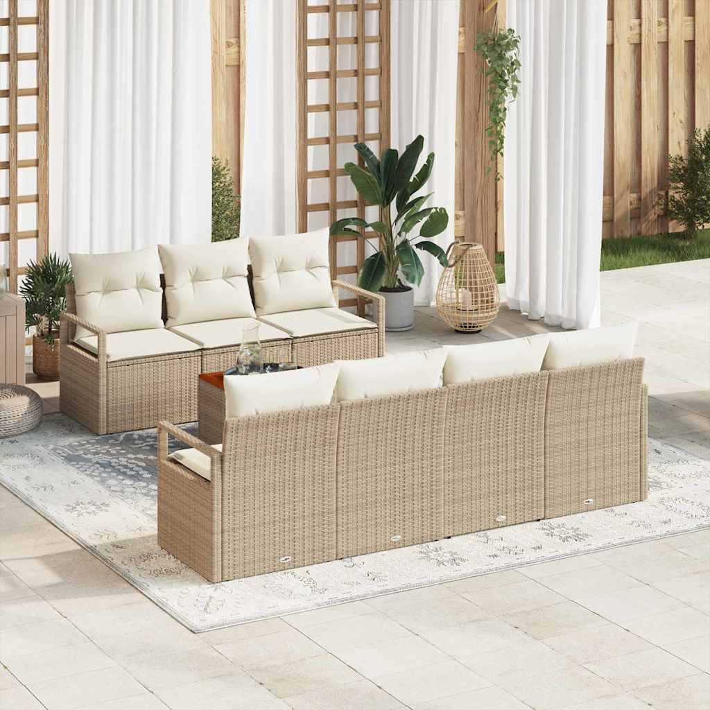 Garden Sofa Set with Cushions 8 Pcs Beige Poly Rattan