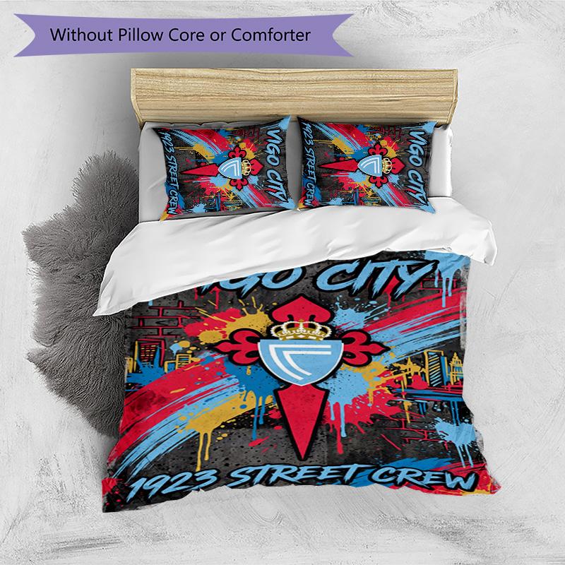 Set Biancheria da Letto 3 Pezzi Stampato Celta Vigo FC Copripiumino Traspirante con Federe Biancheria da Letto Decorativa per Camera da Letto Casa