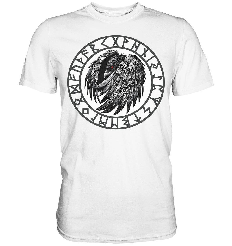 Vikingské tričko Corvus Runy Severská mytologie, Hugin Odinovi havrani Černý havran Severské runy Mystický havran Runový kruh