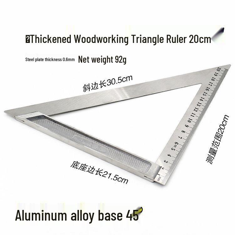 Multifunctional Stainless Steel Triangle Ruler: 90° & 45° Angles for Woodworking