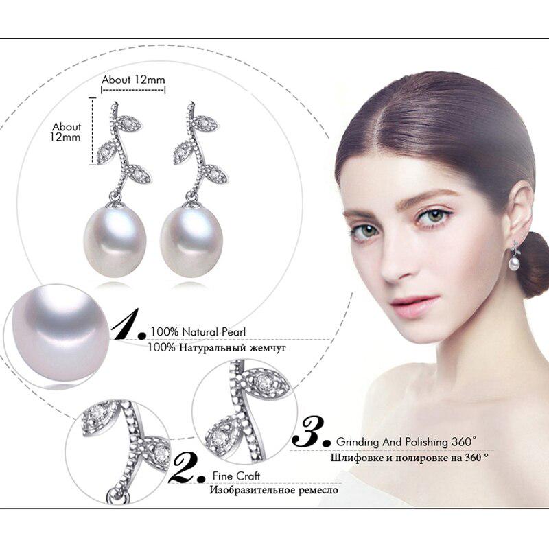 LSOOYH Natural Freshwater Pearl Earrings Choker For Women Casual Jewelry Pearl Bohemia Leaf Earrings