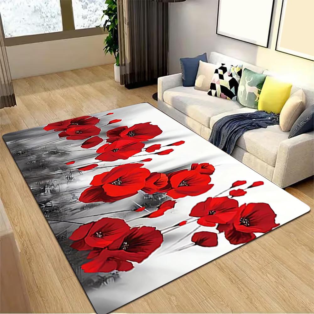 Blue Rose Floral Pattern Decoration,Carpet,Living Room,Bedroom, Non-slip,Square Rug