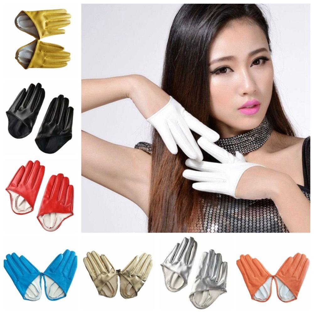 PU-Leder Halbfingerhandschuhe Fingerlose Lacklederhandschuhe Persönlichkeit Fünf-Finger-Fäustlinge Damen