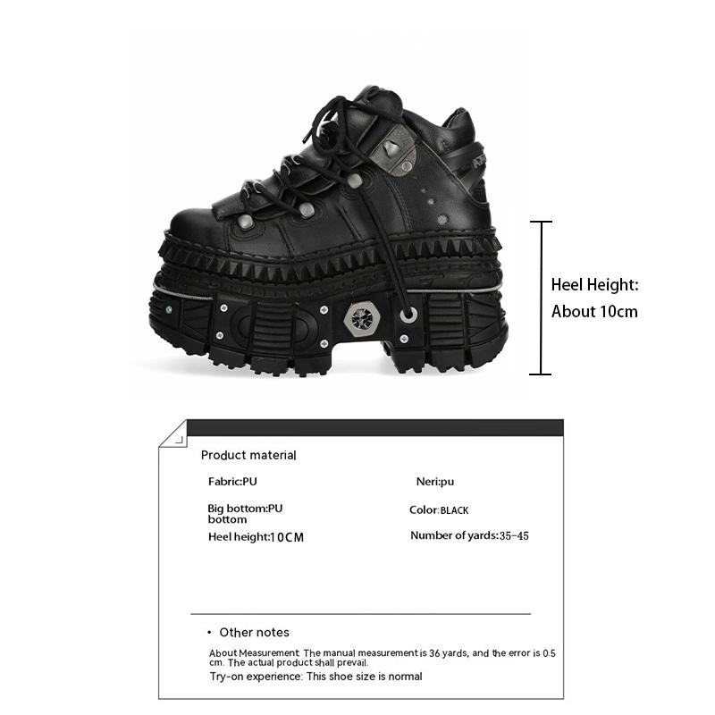 

Punk Style Women s Shoes Lace Up Design Platform Shoes 35-45 Metallic Decoration Fashion Casual Single Shoes Street Rock Rou 45 чорний
