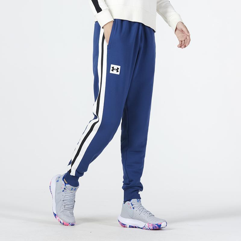 Under Armour Striped Trim Casual Retro Sports Pants Men bottoms Blue 1373832-404