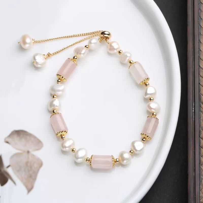Natural Powder Crystal Bucket Beads Baroque Special-Shaped Pearl Bracelet Women'S Freshwater Pearl Jewelry Small Fresh Women'S Jewelry