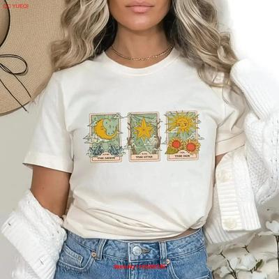Tarot Cards Moon Star Sun T Shirt Vintage Mystical Major Arcana Celestial Lover Witchy Clothing Magic Tee Gift For Her Vintage