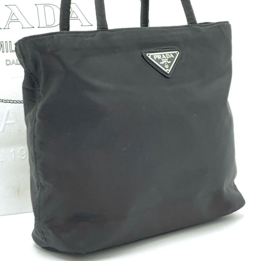 PRADA Handbag Tote Bag Tessuto Nylon White Tag Black Triangle Logo Plate Auth