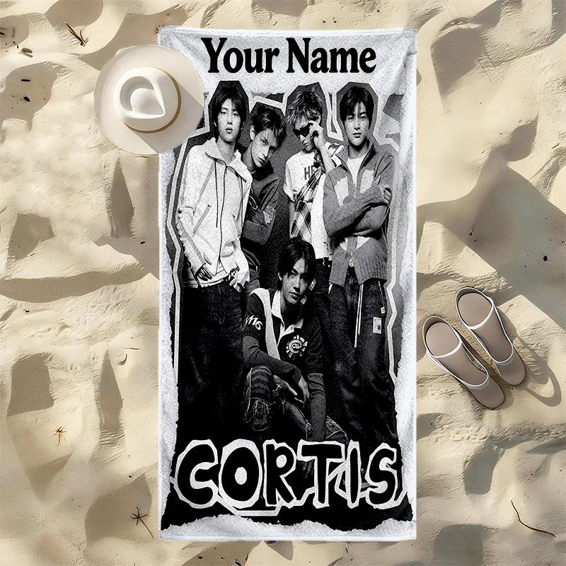 Custom Name Boy Band Stylish Digital Printing Beach Towel Quick‑Drying Absorbent Blanket for Beach Pool Gym Travel