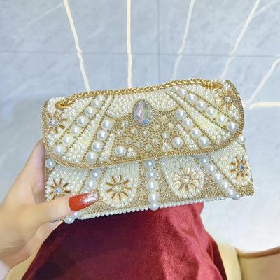 2025 Luxury High-end Big Pearl Colorful Diamond Wedding Evening Clutch Bag New Fashion Rhinestone Handbags Designer Shoulder Bag