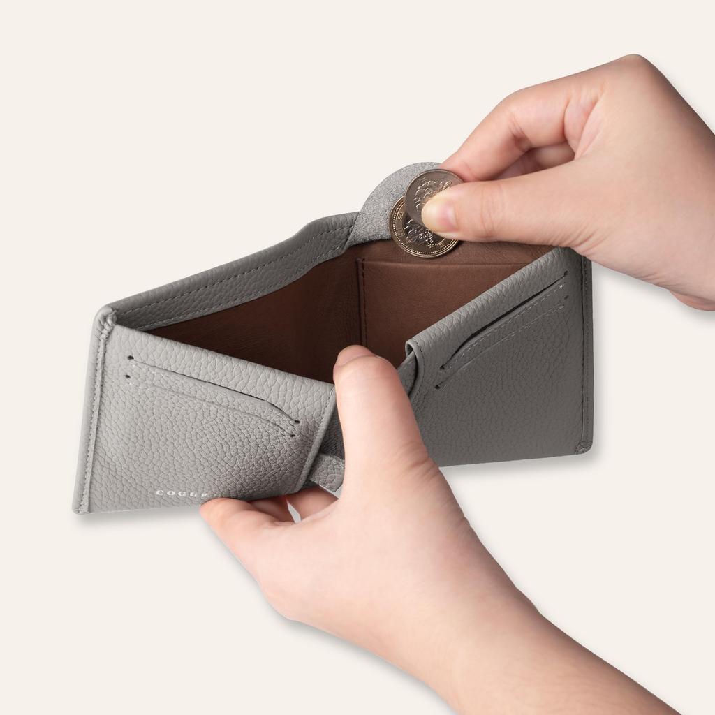 COGURE Bifold Mini-Geldbörse, Echtes Schrumpfkalbsleder, mit Scheinfach, Münzfach, Kartenschlitzen, Unisex, Inklusive Box, COPM02-Pink