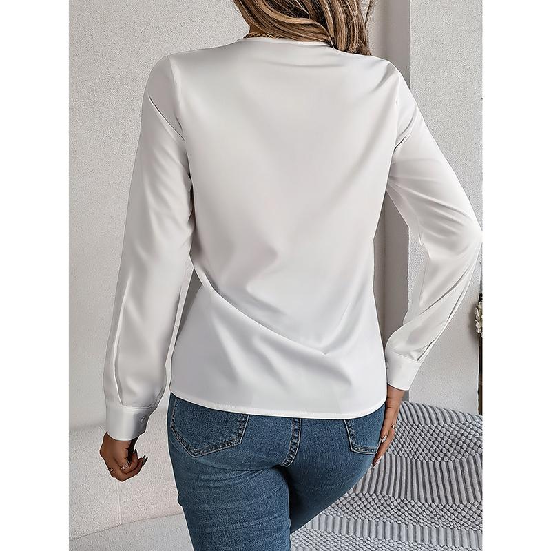 Women's Blouses Solid Color Long Sleeve Sleeved Tops Female Sexy V Neck Casual Loose Pullover Lady Elegant Autumn Shirts
