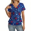 Women Casual Short Sleeve V Neck Top with Star Print Lightweight Breathable Fabric Suitable for Everyday Wear and Outdoor Activities