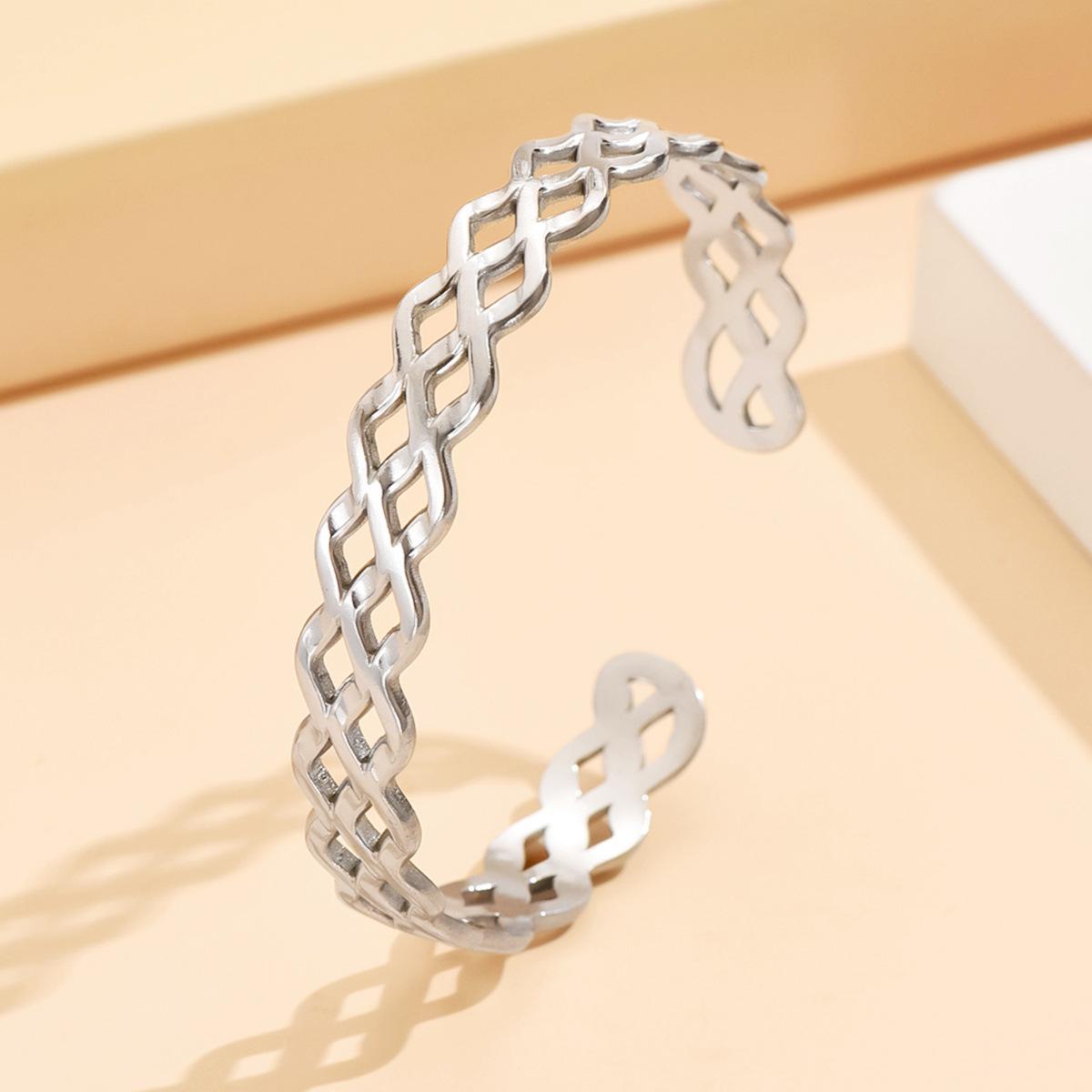 Cross-Border Fashion Irregular Curve Stainless Steel Open Bangle, Vacuum-Plated 18K Gold Bracelet