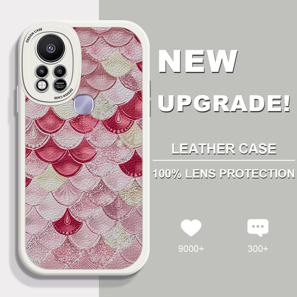 Slim Skin Feeling Pink Dragon Scale Pattern Soft Silicone PU Leather Cover Phone Case for iPhone Samsung Huawei Honor Xiaomi Redmi OPPO Realme Vivo