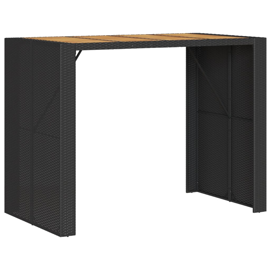 Garden Bar Table with Wooden Top Black 145 x 80 x 110 cm Poly Rattan