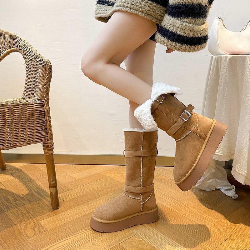 Fashion versatile belt buckle warm medium tube Martin boots winter 2025 new thick-soled velvet thickened snow boots women