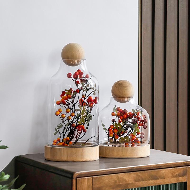 Simple Everlasting Flower Glass Cover Ornaments Living Room TV Cabinet Model Room Home Decorations Valentine's Day Gift