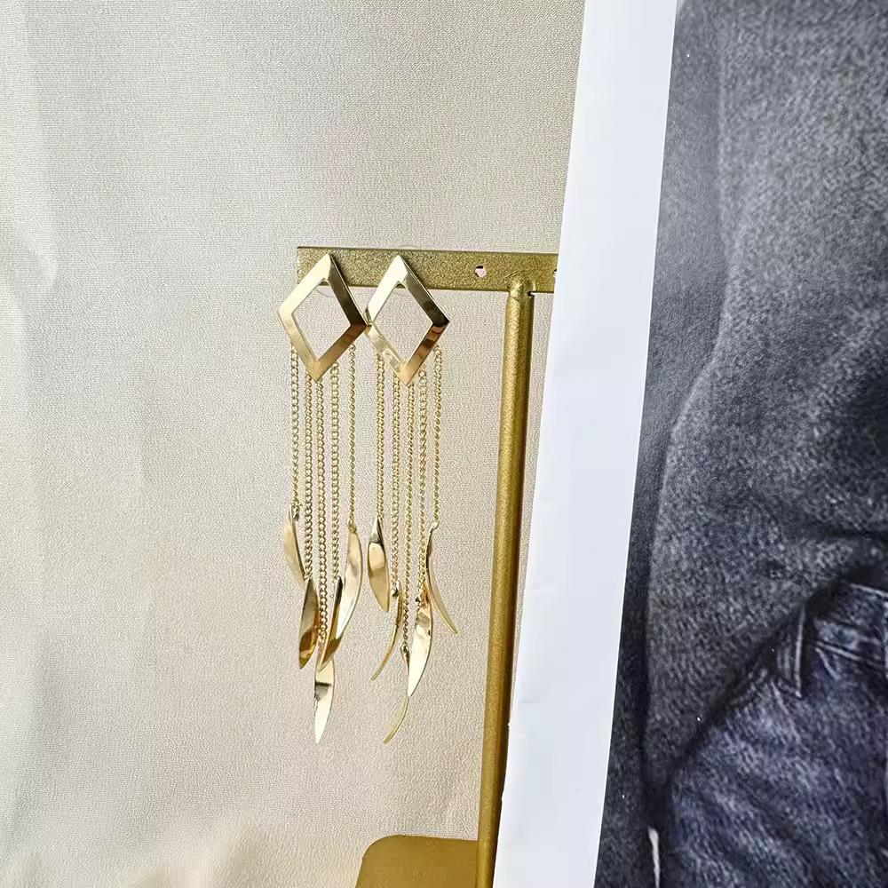 Geometric Shape Fringed Earrings Exaggerated Design Diamond Earrings Trendy Long Metal Wind Earrings Earrings