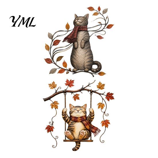 Autumn Theme Door Decorations Cat Metal Wall Decor, Fall Tin Sign Plaque, Swing Decorative Crafts for Home Art Decoration Thanksgiving Harvest