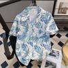 Strapping Rural Plant Floral Print Cuban Collar Short Sleeve Printed Shirt Men's Hawaiian Japanese-Style Retro Hong Kong Style Casual Top