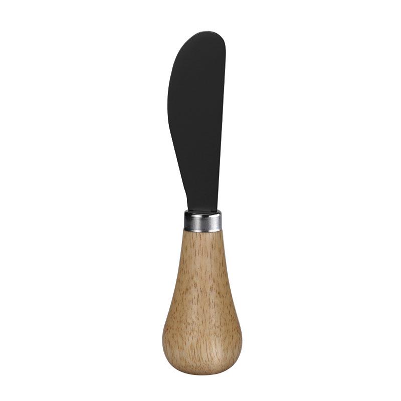 Black Stainless Steel Cheese Knife Set with Rubber Wood Handles - Includes Knife, Fork, and Spatula
